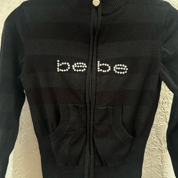 bebe Jackets & Blazers - Bebe Black Rhinestone Logo Cardigan